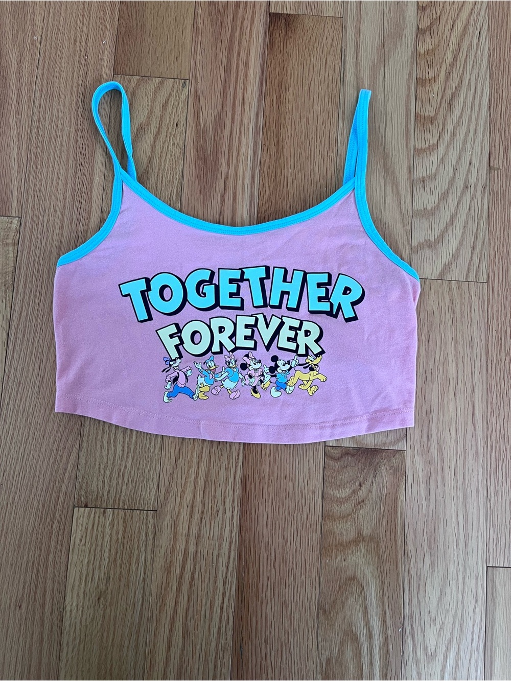 Disney Mickey Minnie Donald Daisy Goofy Pluto Pink Crop Top Tank Size XS